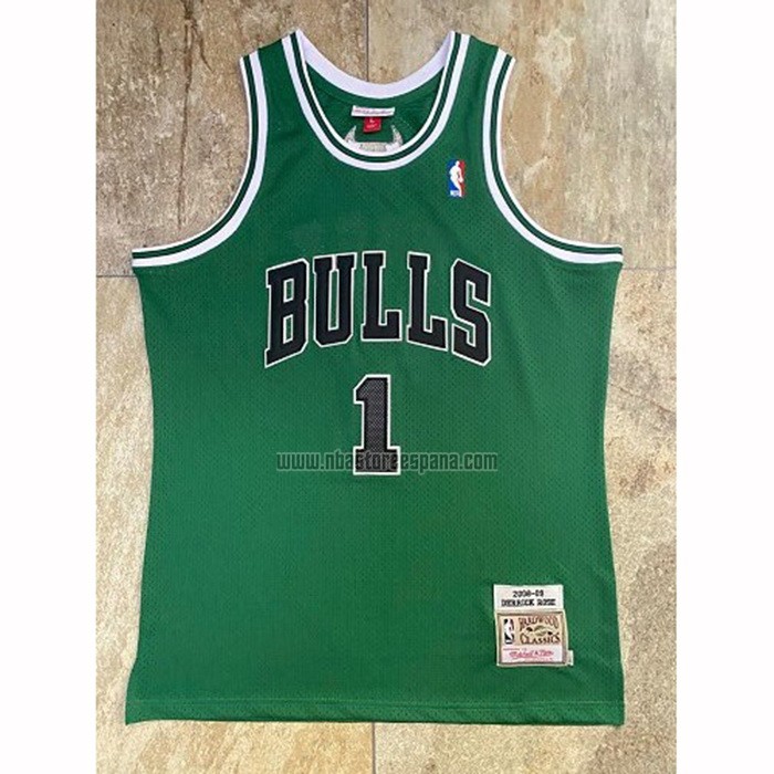 Camiseta Chicago Bulls Derrick Rose NO 1 Hardwood Classics Throwback 2008-09 Verde